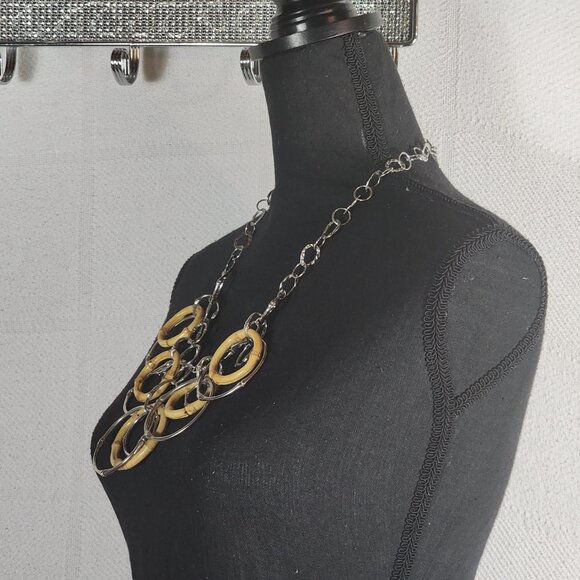 Chico's Vintage Bamboo and Silver Circular Dangle Fringe Statement 22" Necklace - Picture 6 of 16